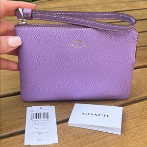 Coach Lilac Leather Wristlet with Gold Logo